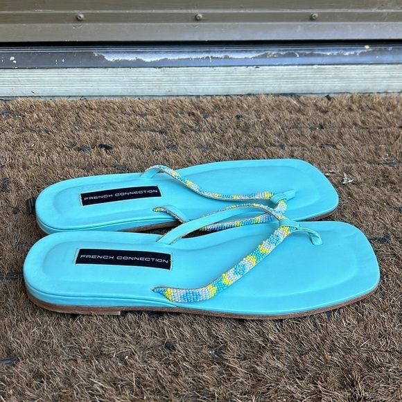 French Connection Beaded Leather Sandals Beach Spring Summer Bohemian Vibes 38 - Picture 2 of 5